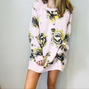 FREE PEOPLE Go On Get Floral Pink Tunice Sweatshirt Size Large